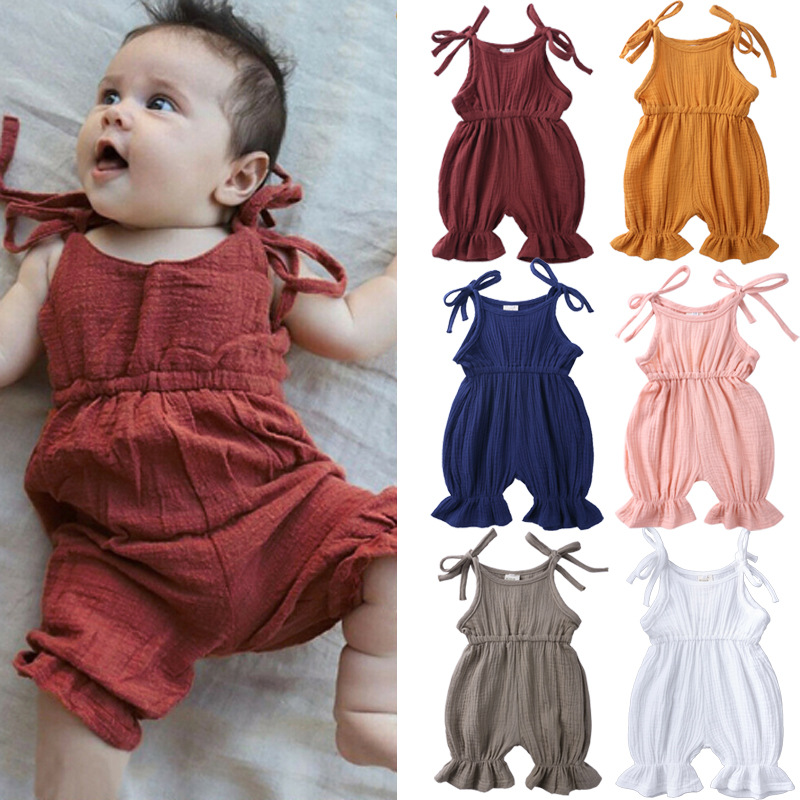 Baby Summer Linen Sleeveless Jumpsuit - Pakaian Musim Panas Bayi Perempuan, Jumpsuit