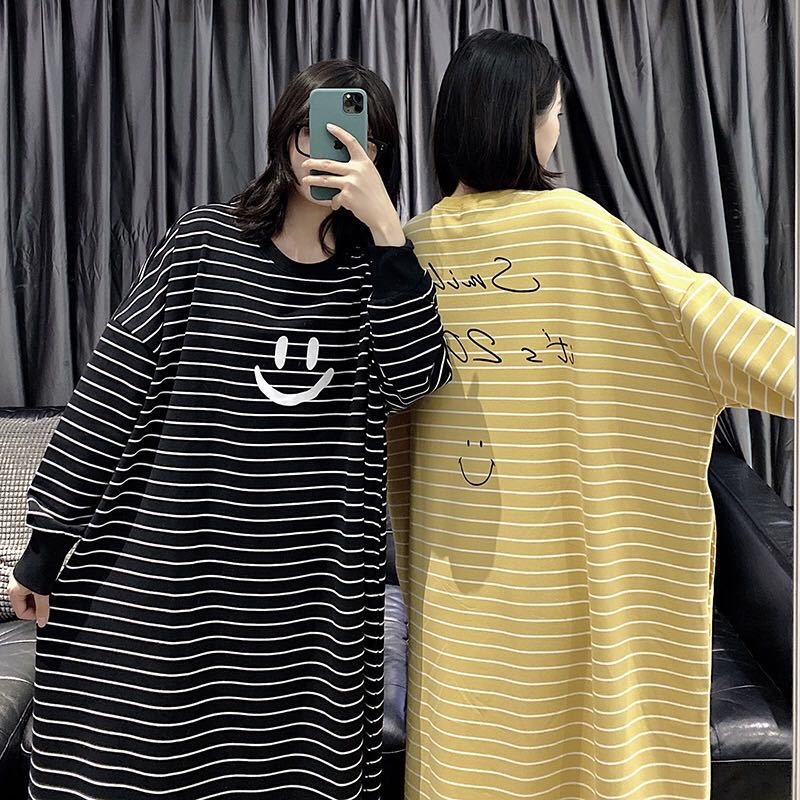 Maternity Wear - Piyama Korea bergaris-garis wanita, gaun rumah